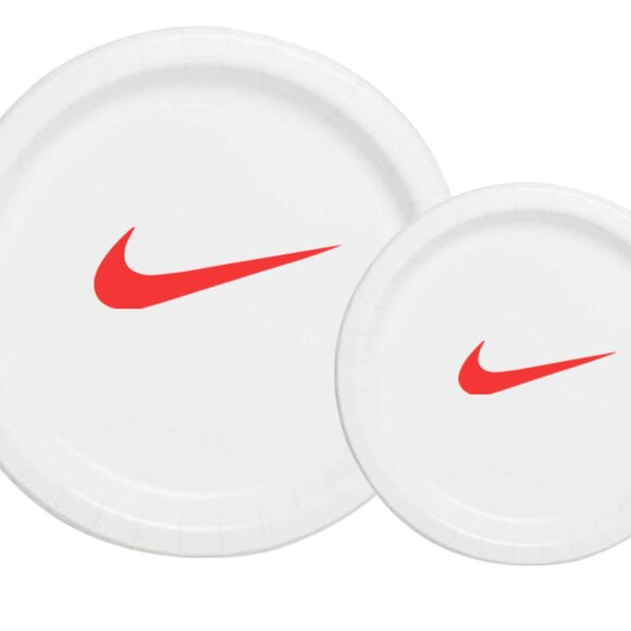 White & Red Sw00sh Paper Plates | Basketball Birthday Party Supplies | 60 Count - Picture 4 of 6